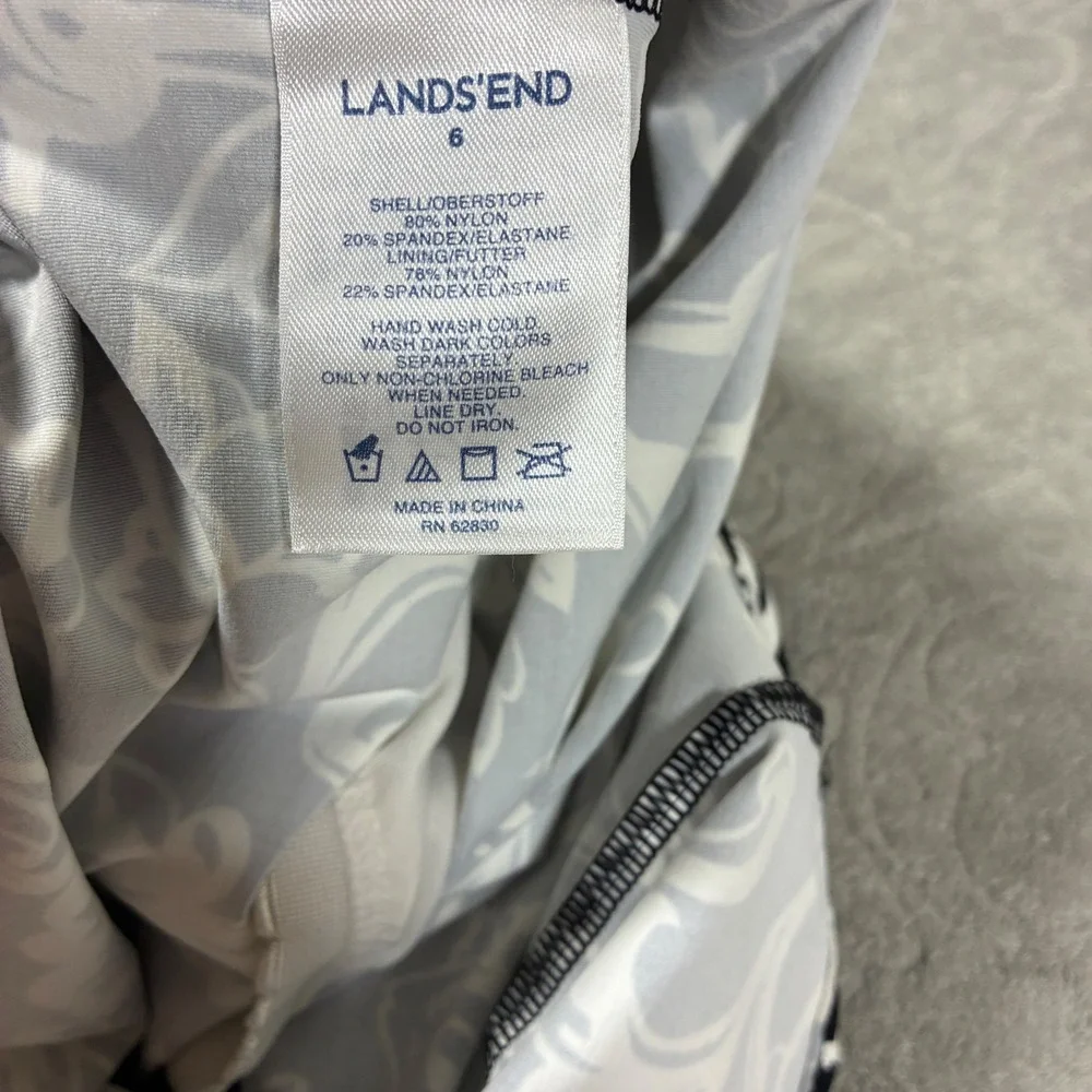 Lands' End Tankini Swim Top Size 6 Black Floral Modest Preppy